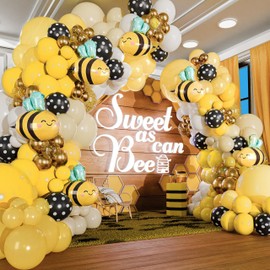 ALL-IN-1 Bee Balloons Garland Kit & Arch - Small and Large Black Yellow and White Bumble Bee Balloons for What Will It Bee Gender Reveal Party Supplies, Baby Shower Decorations, or Honey Bee Birthday