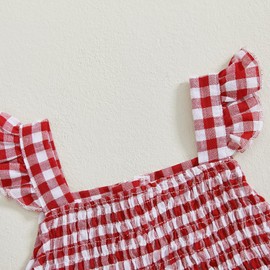 Summer Outfit Clothes Baby Girl Plaid Cherry Sleeveless Tunic T-Shirt Top and Shorts Bloomers Set (Red, 3-6 Months)
