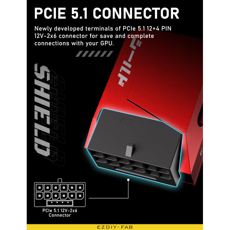 EZDIY-FAB PCIe 5.1 Adapter - 600W 12+4pin,16pin 12VHPWR GPU Power