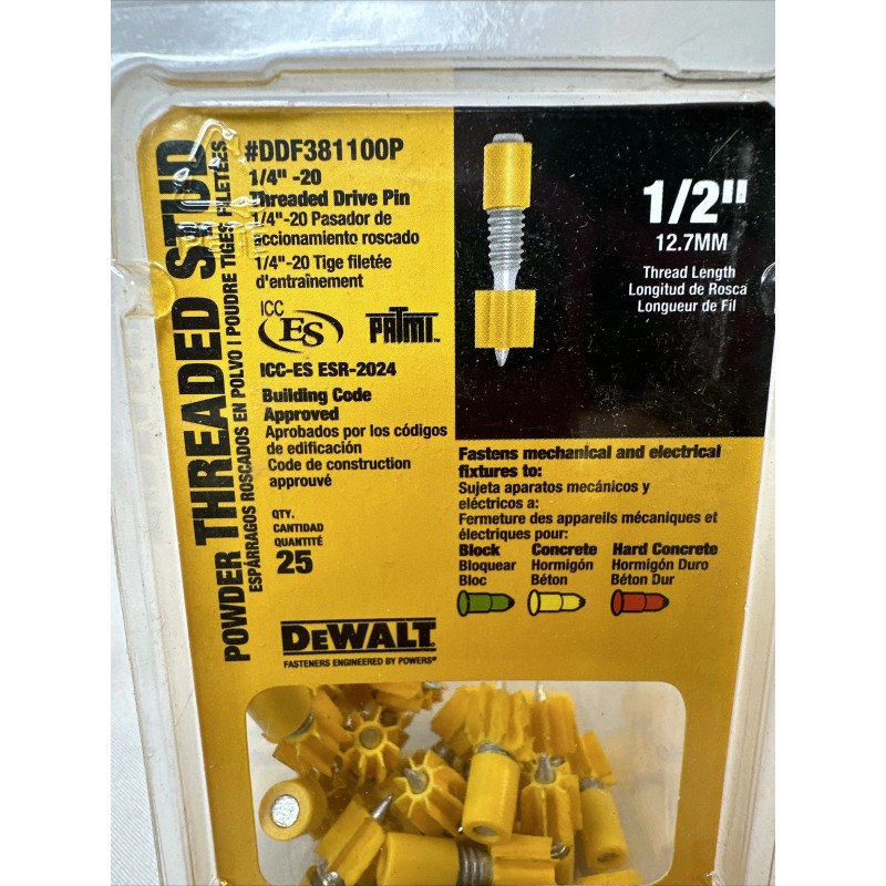DeWalt Threaded Stud 1/2” 25 QTY Powder Load Guide Block