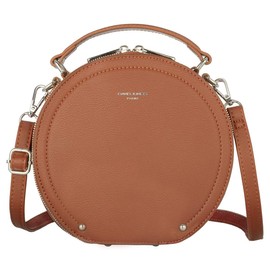 David Jones - Damen Runde Umhängetasche - Frauen Kreis Tasche PU Leder - Crossbody Bag - Top Griff Schultertasche - Schicke Kleine Handtasche - Clutch Pochette Abendtasche - Kamel Braun
