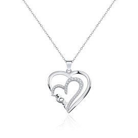 Heart Silver Pendant Necklace Women: 925 Sterling Silver Double Heart Thin Chain Unique Elegant Special Trendy Hypoallergenic Jewelry Birthday Gifts for Mother Lady Women (Silver)