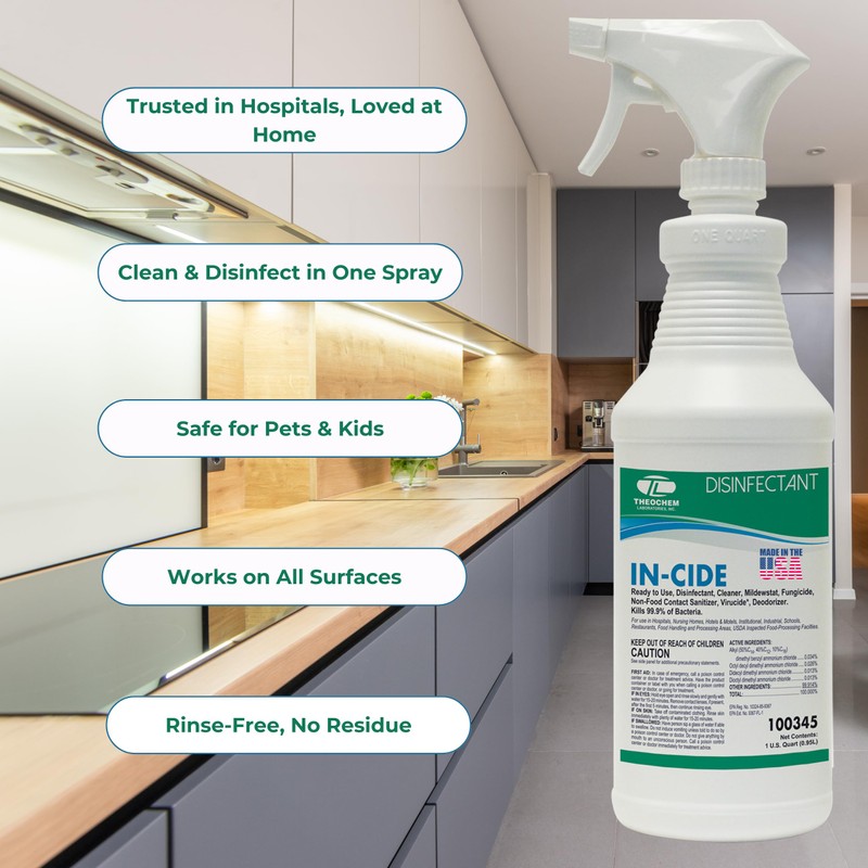 Theochem In-Cide Disinfectant Spray EPA Registered Kills 99.9% of Germs