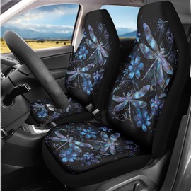 Yvmoruby Dragonfly Print Car Seat Cover Set Full Set of 2 Auto Front Seat Cushion Pads and 1 Car Trash Can Vehicle Bucket Seat Protective Cover for Front Seat
