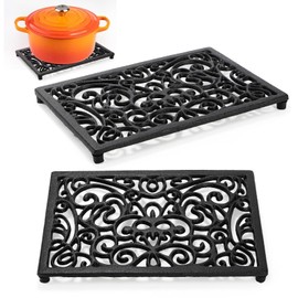 Yopay 2 Pack Cast Iron Trivet for Hot Pots and Pans, Heat Resident Rectangle Trivet Stands Holders for Wood Stove Skillet Plate Kitchen Countertop Cooktop, 9.8 x 6.7in Farmhouse Decoration