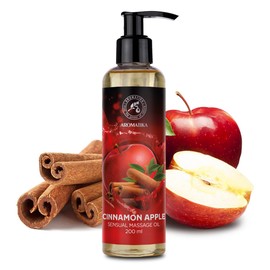 Cinnamon Apple Sensual Massage Oil 200ml - Edible & Kissable Massage Oil - Blend of Almond & Grapeseed & Macadamia Oils - Body Oil for Him & Her - for Couples - Romantic Gift - Relaxing Massage Oil