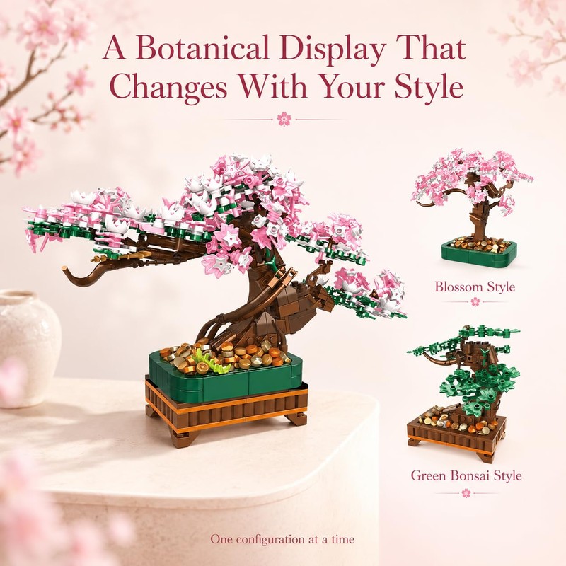 NEWABWN 3-in-1 Cherry Blossom Bonsai Tree Building Set, 711 Pieces
