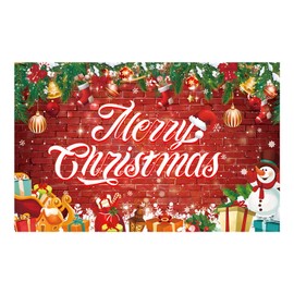 Christmas Banner Backdrop, Large Merry Christmas Banner Decoration, Red Garland Christmas Banner Photo Booth Sign Background Decor, Fabric Xmas Hanging Banner for Indoor Outdoor Party 180x115cm