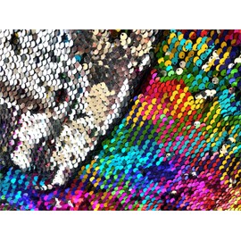 Sensory Wall Sequin Flip Fabric for Kids,0.2" Large Sequins Sensory Graffiti Fabric,Tactile Stimulation,Reversible Mermaid Fabric by The Yard (1yard(36"*49"), Iridescent + Silver)