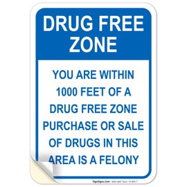 Sigo Signs, Drug-Free Zone Sign, 10x7 Inches, 4 Mil Vinyl Decal Stickers Weather Resistant, Made in USA