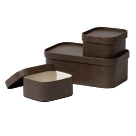 La Jolie Maison Vegan Leather Storage Boxes with Lids, Set of 3 Decorative Storage Containers Organize Stackable Storage Box, Mocha