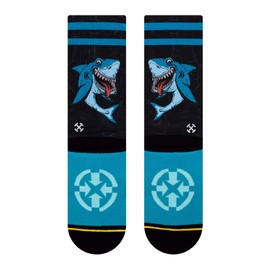 MERGE4 Steve Caballero/Hanna Minck Shark Large Crew Socks for Men and Women Black Blue Sharks Stripes
