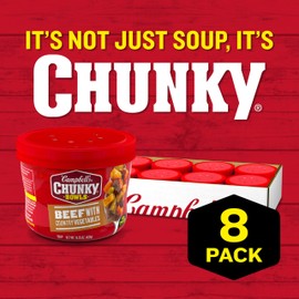 Campbell's Chunky Soup, Beef Soup with Country Vegetables, 15.25 oz Microwavable Bowl (Case of 8)