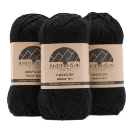 [ Set of 3 Small Gorgeous Skeins ] Alpaca Yarn Blend [ Umayo ] [ DK ] #3 (5.25 Ounces/150 Grams Total) Lovely and Soft to Enjoy Knitting - Crocheting - Weaving [ Black ]
