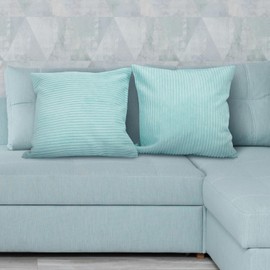 Betadistor Set of 2 Decorative Corduroy Cushion Covers 18x18 Inches, 45cm x 45cm Striped Solid Square Throw Pillow Cases for Sofa Couch Home Bedroom Sky Blue, 517-0360