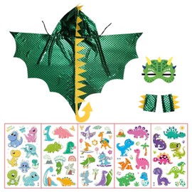 TVSVKWE 1 Dinosaur Cape, 1 Mask, 1 Double Sleeve Cover And 5 Luminous Tattoo Stickers, Dinosaur-Themed Accessories, Children'S Dressing Supplies.