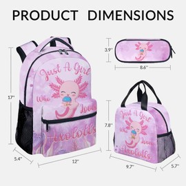 COZYAURA Kids Backpack with Lunch Box - Cute Axolotl Preppy Backpack for School - Lightweight Pink Backpacks for Girls