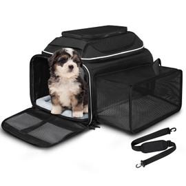 Petskd Petskd Top and Side Expandable Pet Carrier 18x11x11 Inches Delta United Airline Approved, Soft-Sided Carrier for Small Cats and Dogs with Locking Safety Zippers and Anti-Scratch Mesh(Black)