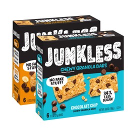 Junkless Chocolate Chip & Peanut Butter Chocolate Chip Chewy Granola Bars Twin Pack - Less Sugar, Great Tasting, Wholesome Snacks - 1.1 oz. Bars