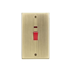 Knightsbridge CS82NAB 45A DP Switch with Neon (double size) - Square Edge Antique Brass