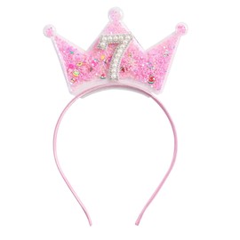 Shimmerz Birthday Crown Headband for Little Girls 2 3 4 5 6 7 8 Years Princess Tiara Pink Hair Accessories for the Seventh