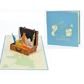 ETA 3D Travel Pop Up Card, Congratulate with Happy Birthday, Suitcase Design, 5.9 in x 5.9 in, Blank Inner Pages