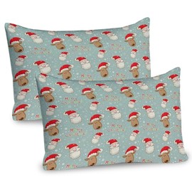 Ambesonne Christmas Pillow Sham Set of 2, Santa Claus and His Deer Celebrating Your Holiday Vintage Cartoon on Snowflakes, Quality Microfiber Bedding Item for All Seasons, 26" x 20", Pale Seafoam