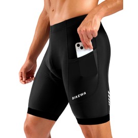 Bikewa Men's Cycling Shorts 7" 4D Padded Bike Shorts for Men Road Biking Bicycle Riding Cycle Biker Phone Pockets(Black,L)