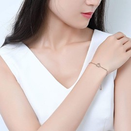 Women's Bracelet, Heart, Zirconia, Bracelet, Stylish, Stainless Steel, Fine Chain, Curb Bracelet, Adjustable Size, Party, Fashion Accessory, Valentine's Day Gift, One size, Stone Silver Stainless