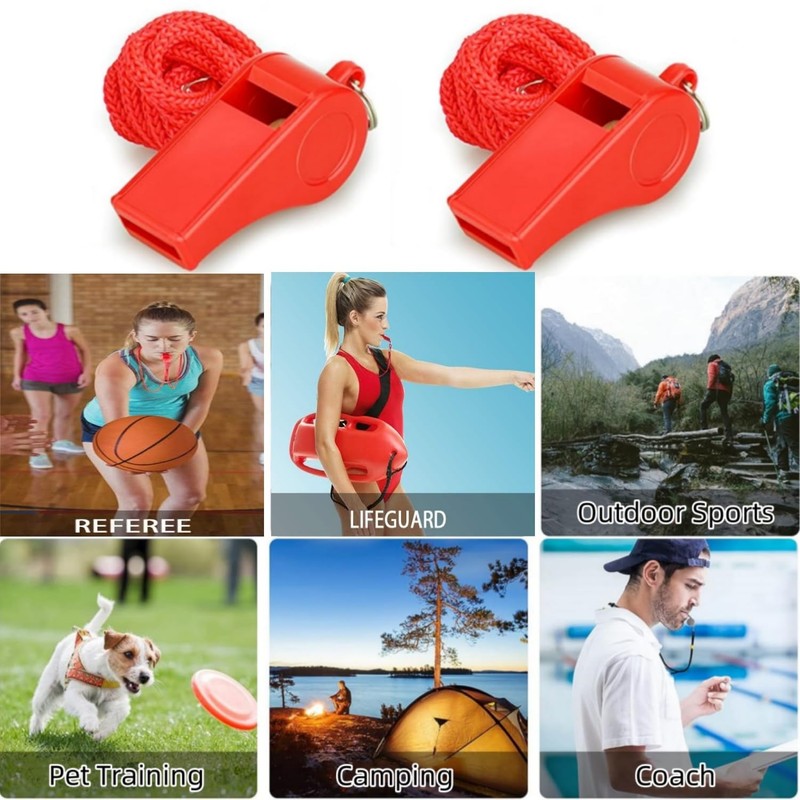 16 Packs Red Whistle with Lanyard, Loud Crisp Sound Plastic