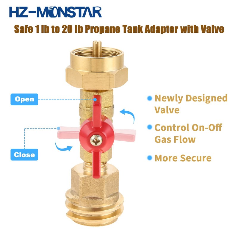 20lb to 1lb Propane Tank Adapter with Valve for 1lb