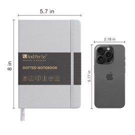 &And Per Se Dotted Journal Notebook, A5 Hardcover Leather Bullet Dotted Journal, 160 Pages 100 gsm Thick Dotted Paper，3 Sheets of Stickers Included for Women Men, Work Office or School - 5.7'' x 8''（Grey）