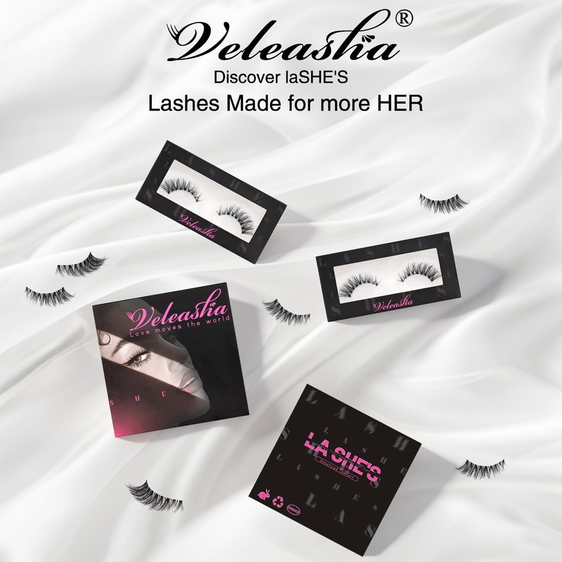 Natural Lashes Strips Wispy Eyelashes with Clear Band 2 Pairs