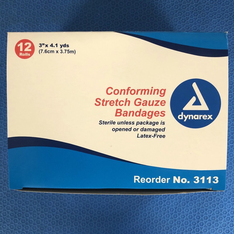 Dynarex 3113 Conforming Stretch Gauze Bandages, Box of 12 rolls