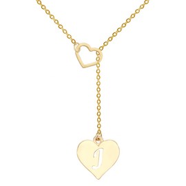 SENFAI Heart Shaped Y Necklace with 26 Initial Alphabet Letters for Women, 18 + 2 inches (J, Gold Plated)