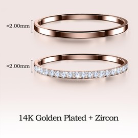 SZJCLTD 2 Pack 14K Gold Plated Stackable Rings Compatible with Oura Ring Gen 3/4, Cubic Zirconia Simulated Diamond Stacking Rings Eternity Bands for Smart Ring (Rose Gold, 10)