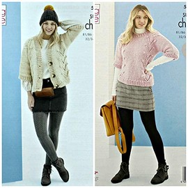 King Cole 5527 Knitting Pattern Womens Sweater and Cardigan in Timeless Super Chunky