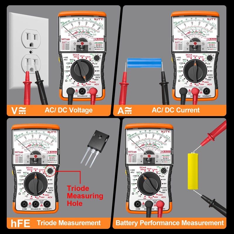 NJTY S471 Analog Multimeter – Needle Meter for DC/AC Voltage,