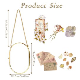 MOAMUN 2PCS Hanging Pressed Flower Frame, Double Glass Frames for Pressed Flowers Floating Frame, Oval Metal Gold Vintage Photo Frame for DIY Wall Display Artwork Photo Specimen(4×6 inches)