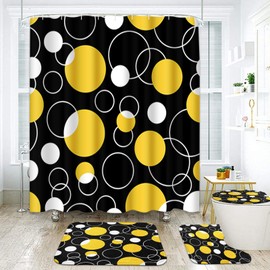 Arttown Yellow Bathroom Sets with Shower Curtain and Rugs and Accessories, Black and Yellow Shower Curtain Sets, Geometric Shower Curtains for Bathroom,Modern Art Bathroom Decor 4 Pcs