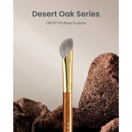 Desert Oak Series Pro Nose Sculptor - Arctic Fluff Hybrid Bristles for Nasal Contouring, Wide Angled Nose Brush, Bubinga Handle (CM 197)