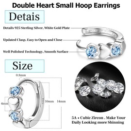 JeweBella 925 Sterling Silver Small Hoop Earrings Heart for Women Girls Earrings Colourful Zirconia Heart Earrings Hypoallergenic Sleeper Cartilage Earrings Hoop Earrings Pink Purple Blue White for