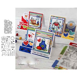 Barbecue Clear Stamps and Dies Set for DIY Card Making, Clear Rubber Stamps and Dies for Card Sets for Crafting, DIY Scrapbooking Card Making Tools