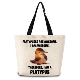 ZhuVantrix Funny Platypus Tote Bag Reusable Grocery Bags Cute Aesthetic Shopping Shoulder Handbag with Interior Zipper Pocket Lightweight & Washable Stylish Funny Platypus Present for Women