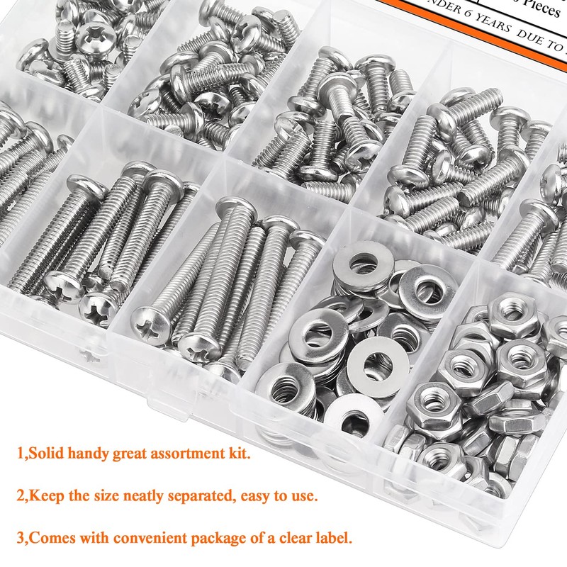 HELIFOUNER 200 Pieces #8-32 Phillips Pan Head Machine Screws Nuts