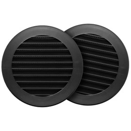 Repa Market 2-Pack 4'' Inch - Plastic Black Vent Covers with Flange - Round Soffit Vent - Air Vent Louver - Grille Cover - Protective Screen Mesh - HVAC Ventilation