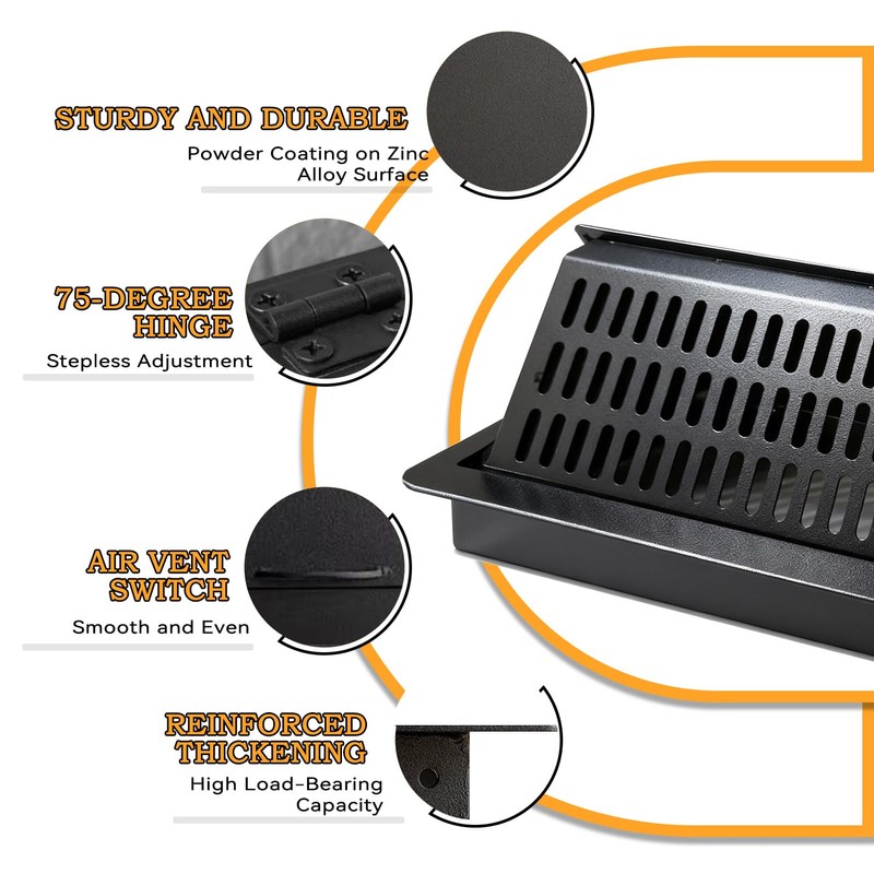 4x12 Floor Register and Vent Deflector Combo, Solid Steel 2-in-1