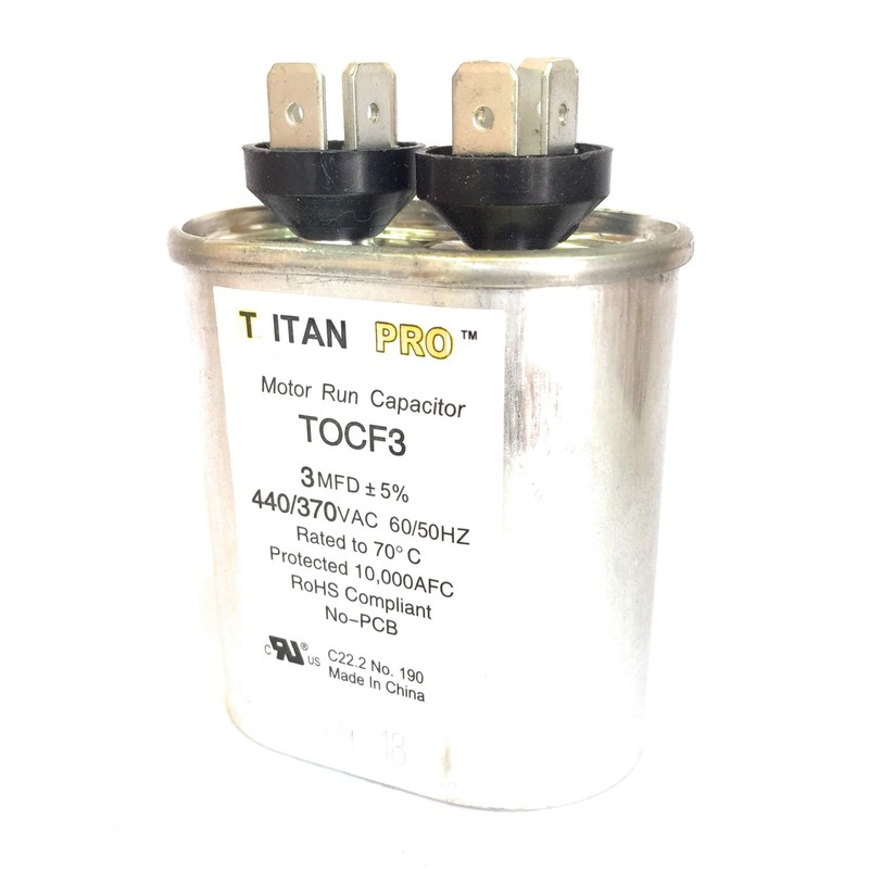 Motor Run Capacitor, 3 MFD, 2-3/4 In. H