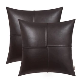 BRAWARM Faux Leather Throw Pillow Covers 22 X 22 Inches, Brown Leather Pillow Covers Pack of 2, Hand Stitched Leather Decorative Throw Pillows for Couch Sofa Bed Living Room Home Garden