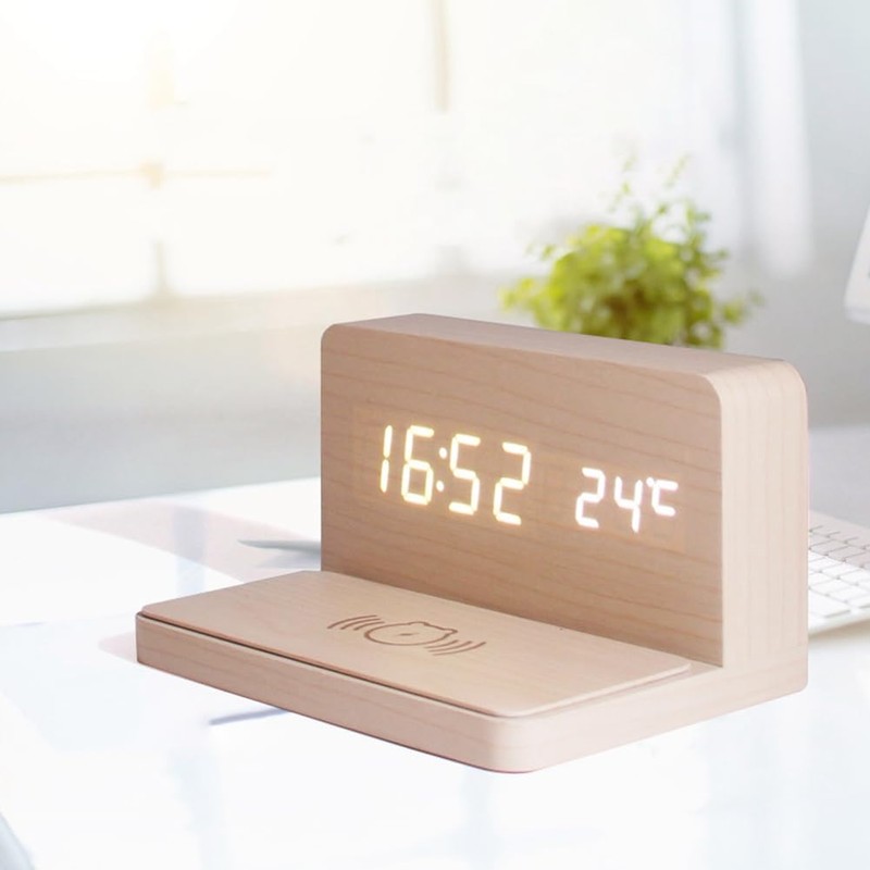 Peakloong 10W Multifunctional LED Wireless Charging Alarm Clock Silent Clock